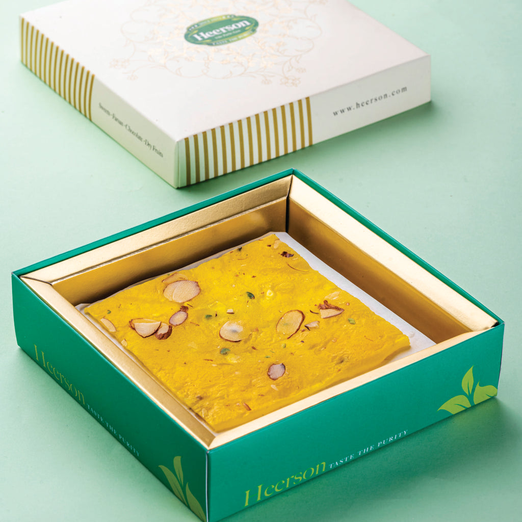 Bombay Ice Halwa by Heerson. Paper thin kesar halwa