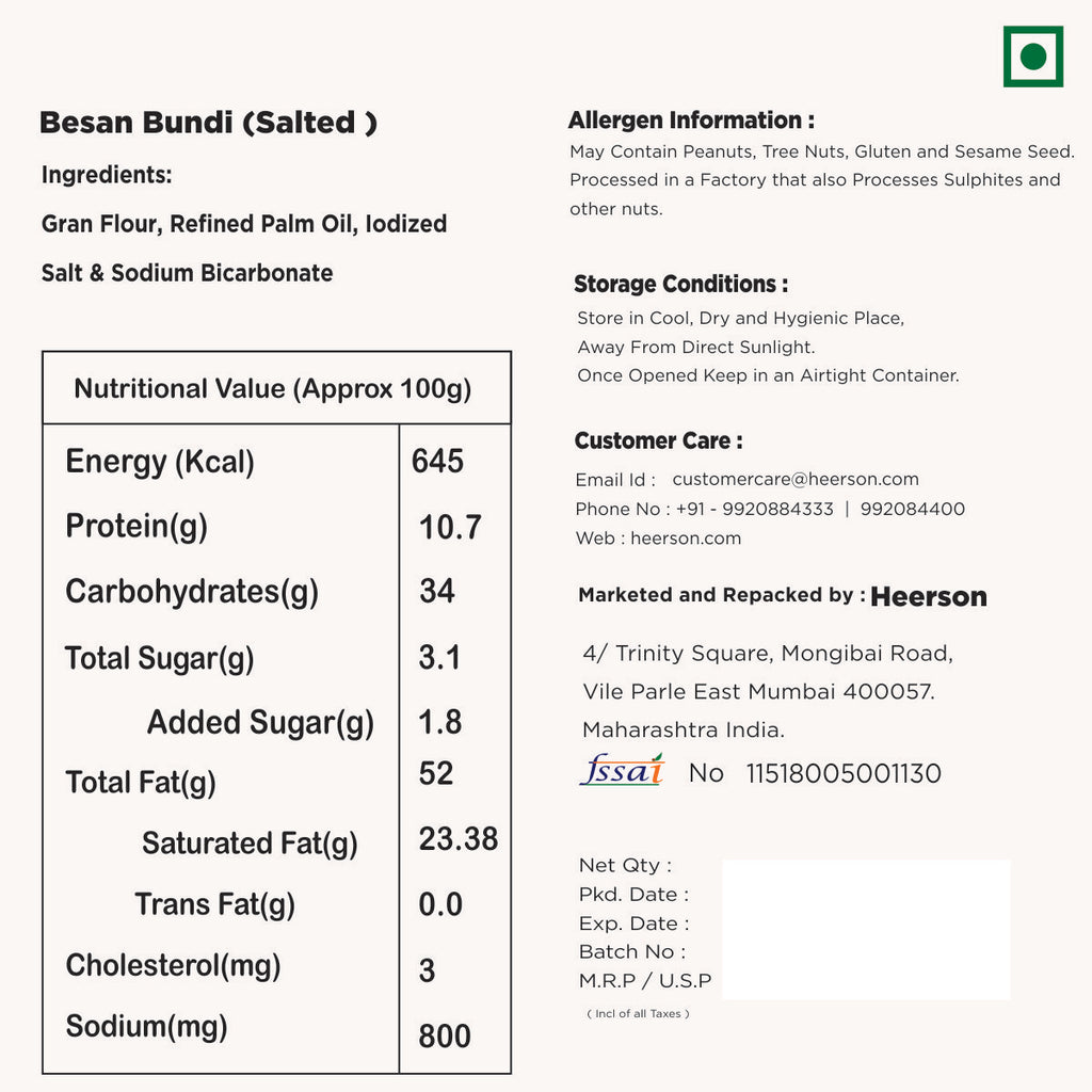 Heerson Besan Bundi. 200g Pack of Salted Chickpea Bites.