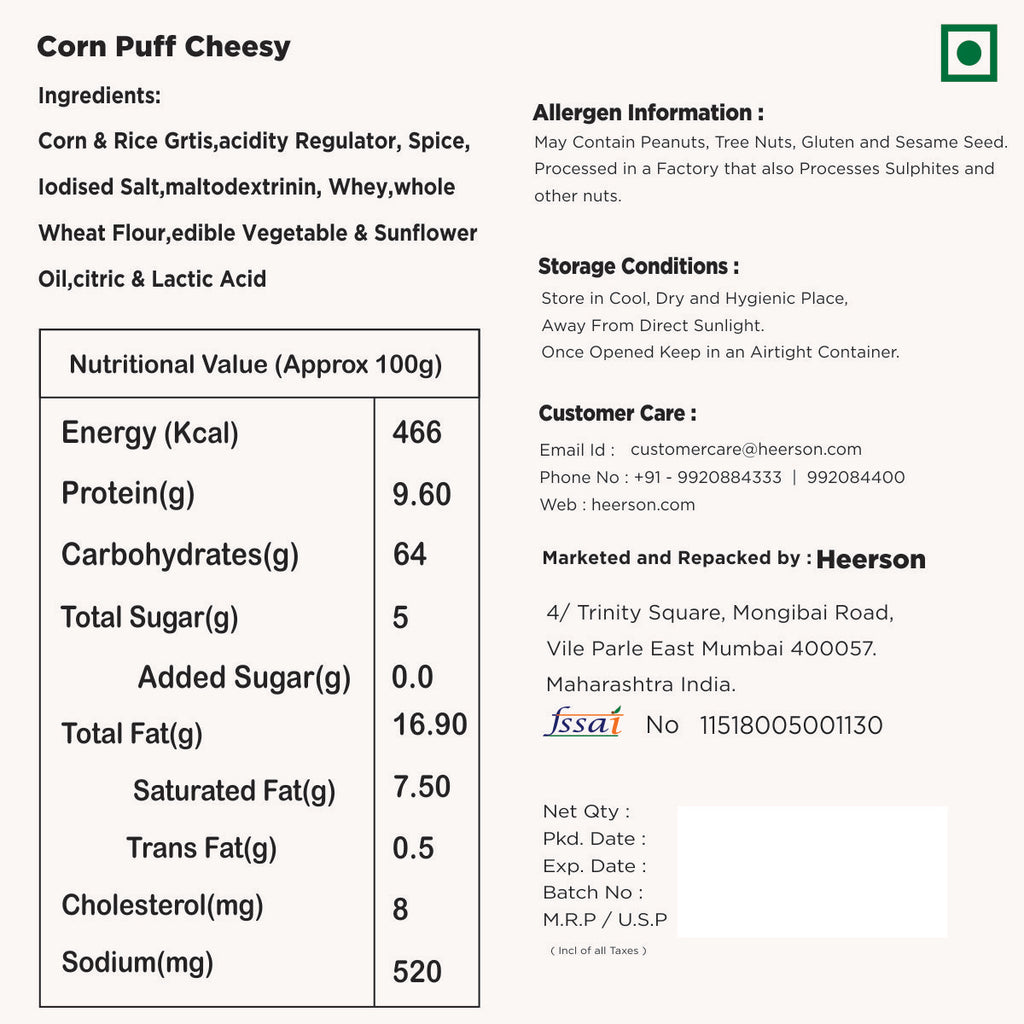 Heerson Cheese Ring packaging. 70g pack.