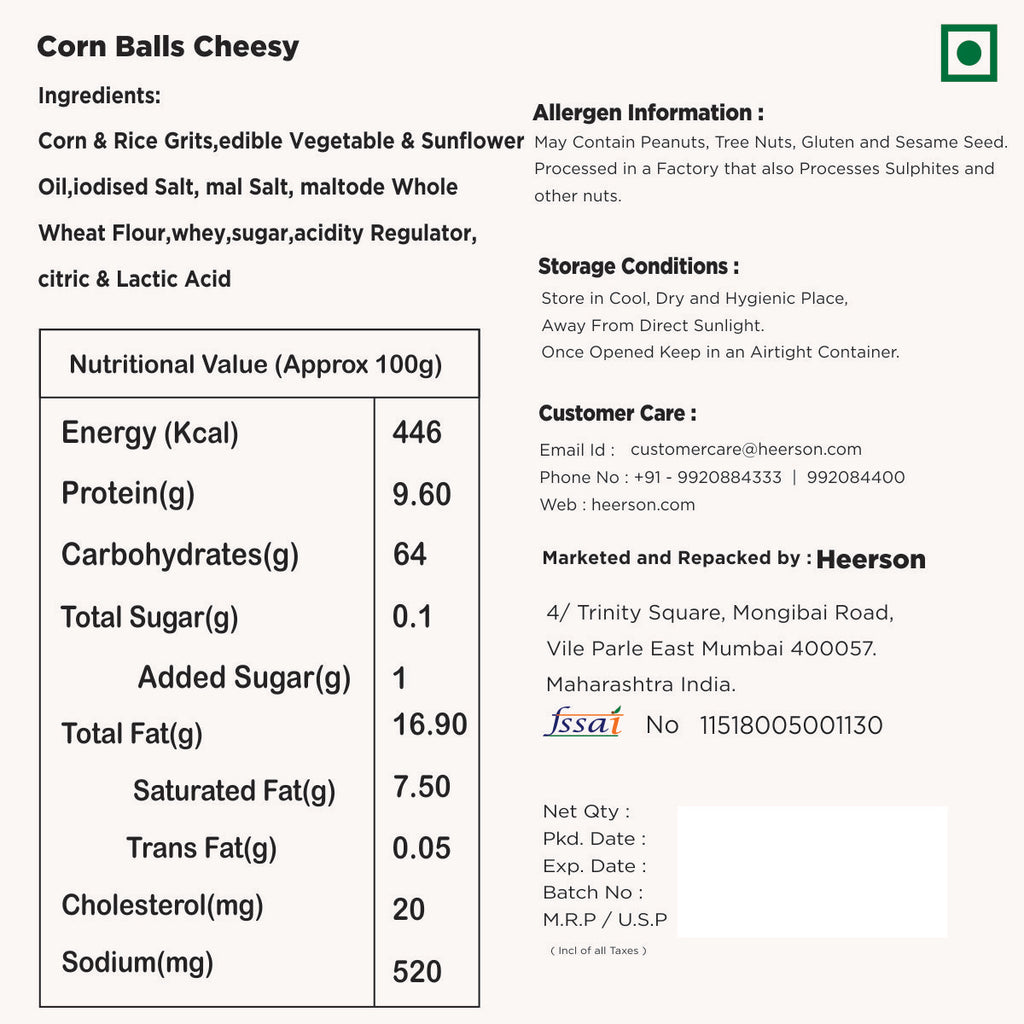 Heerson Corn Balls (Cheesy). Cheese puff snack