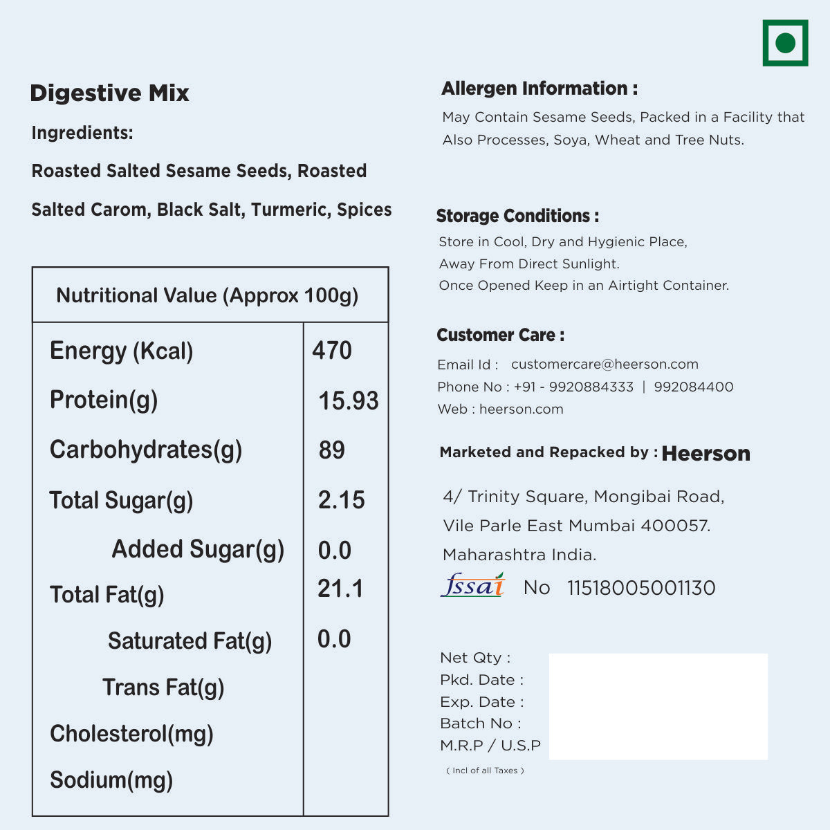 Heerson Digestive Mix. Dill, sesame, ajwain blend.