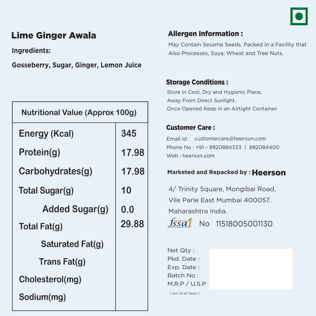 Heerson Ginger Lemon Amla Candy. Chewy and tangy blend.