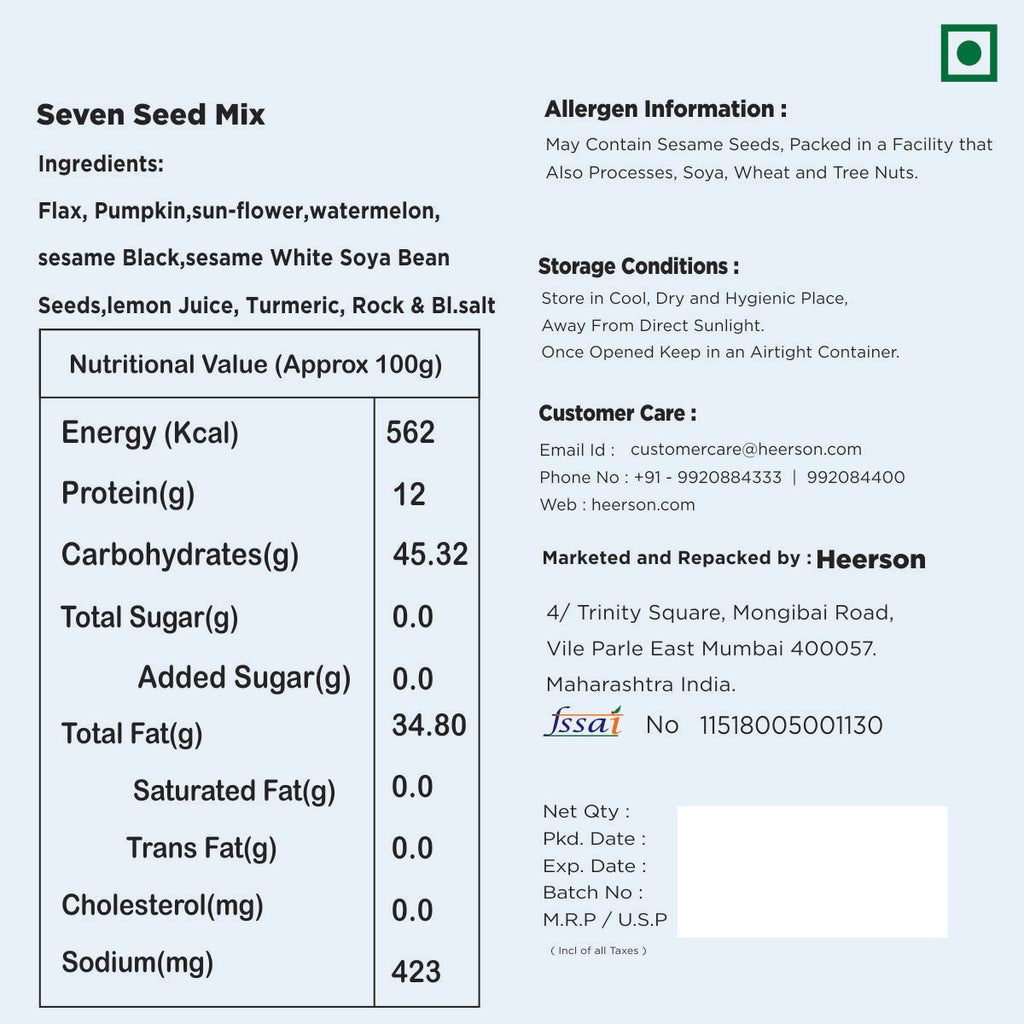 Heerson Seven Seed Mix. Healthy seed blend.