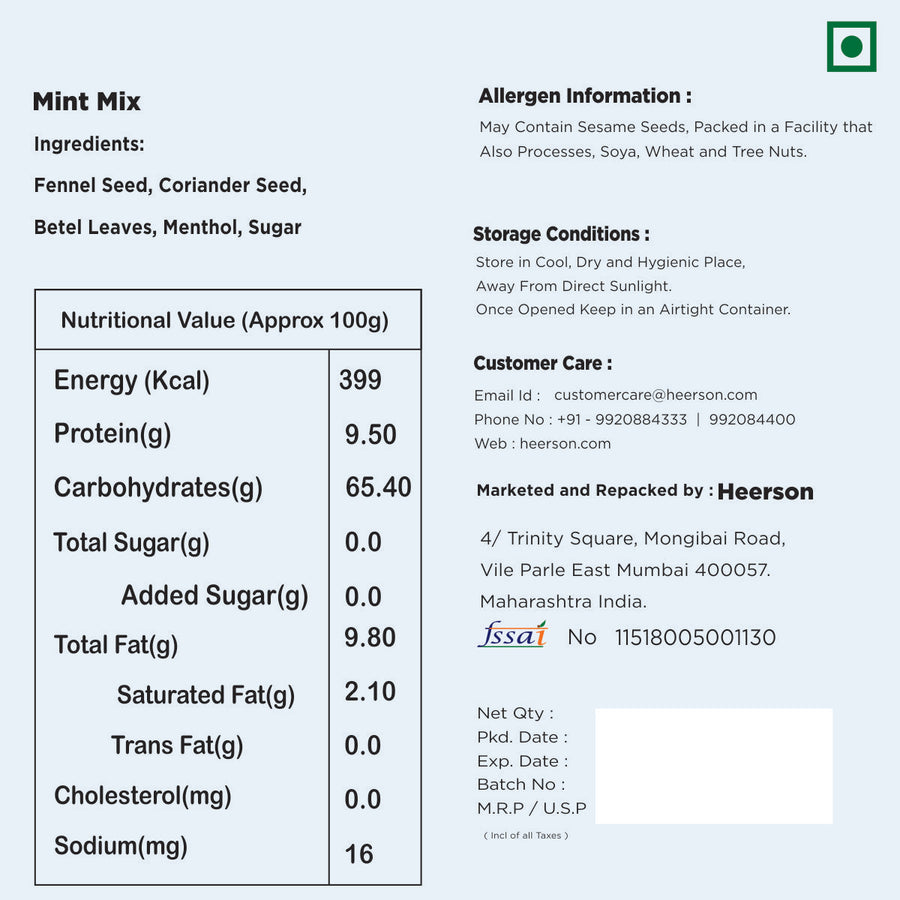 Heerson After Mint. Fennel seed, coriander seed & menthol blend.
