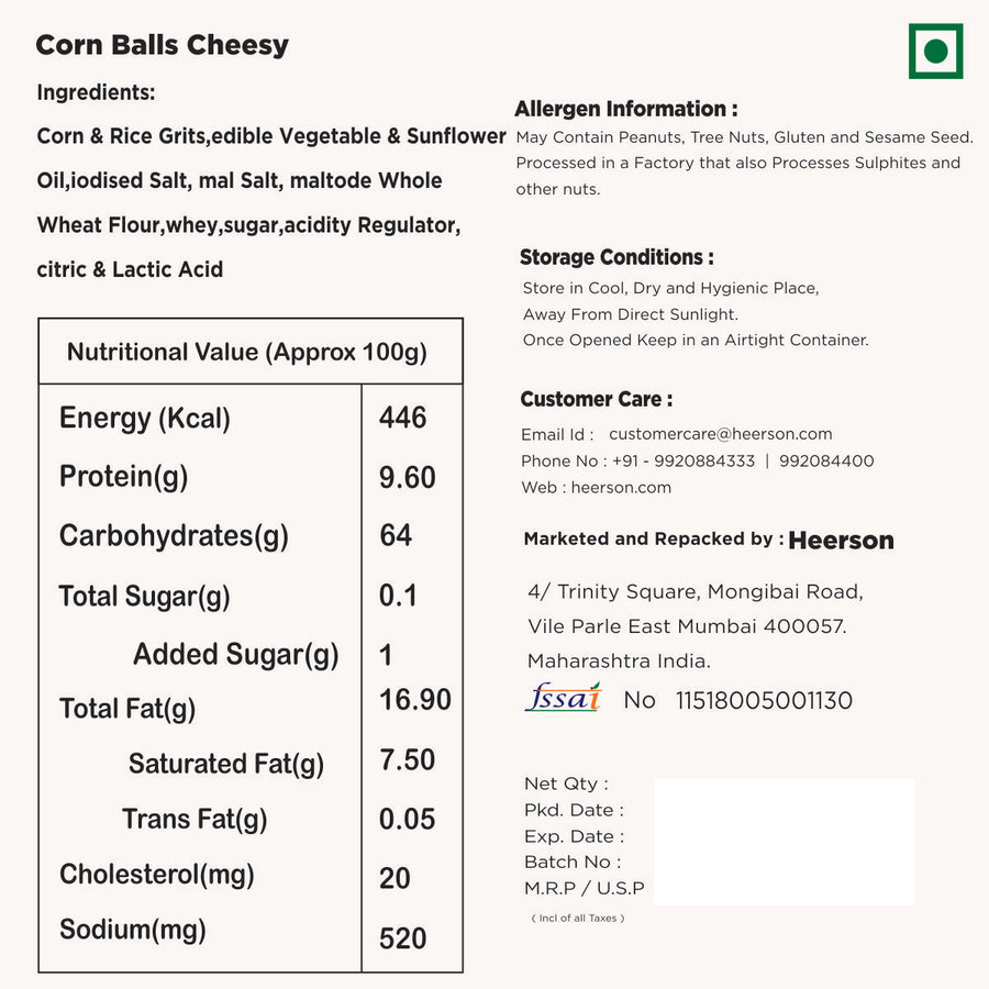 Heerson Corn Balls (Cheesy). Cheese puff snack
