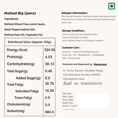Heerson Jeera Puri. Superfine wheat flour and spices blend.
