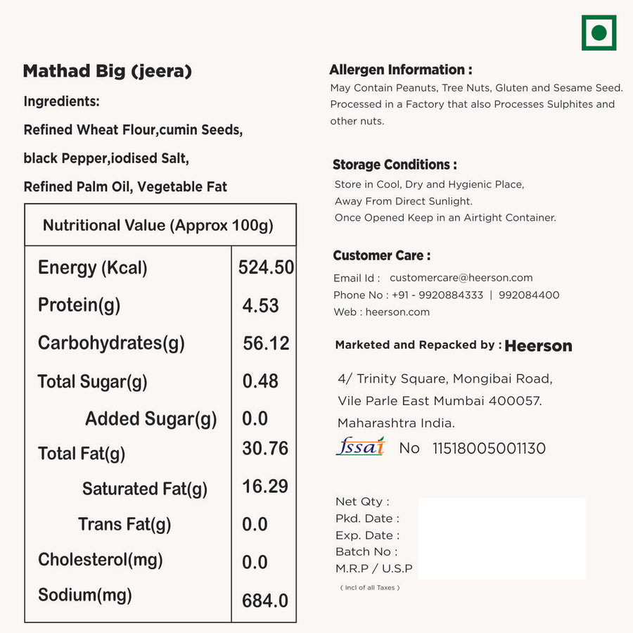 Heerson Jeera Puri. Superfine wheat flour and spices blend.
