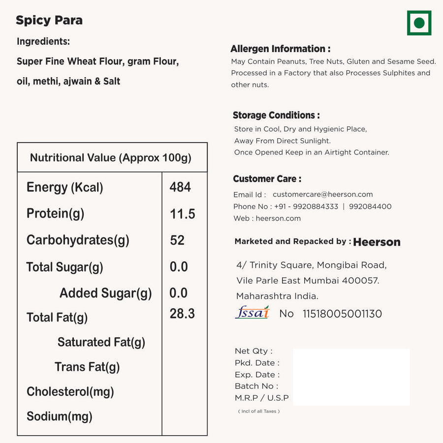 Heerson Masala Para. Superfine wheat flour and spices blend.
