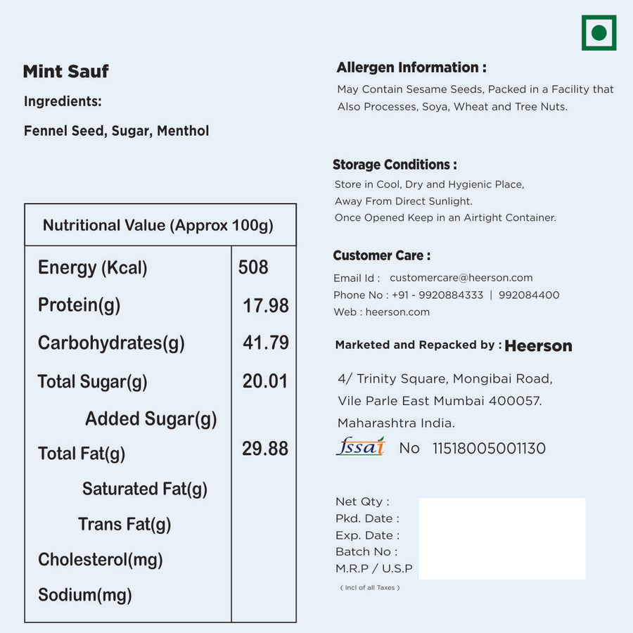 Heerson Mint Churi. Fennel seed, sugar & menthol blend.
