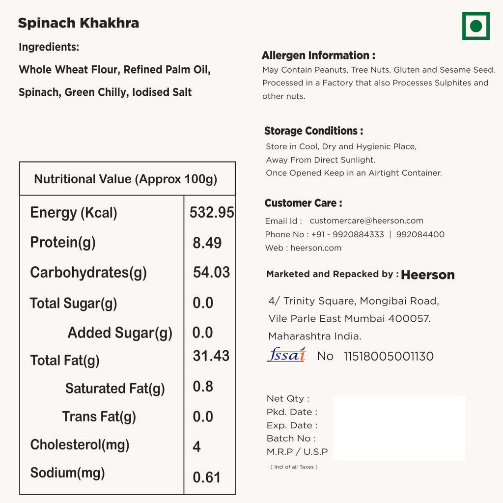Heerson Palak Khakhra. Thin wheat snack with spinach flavour.
