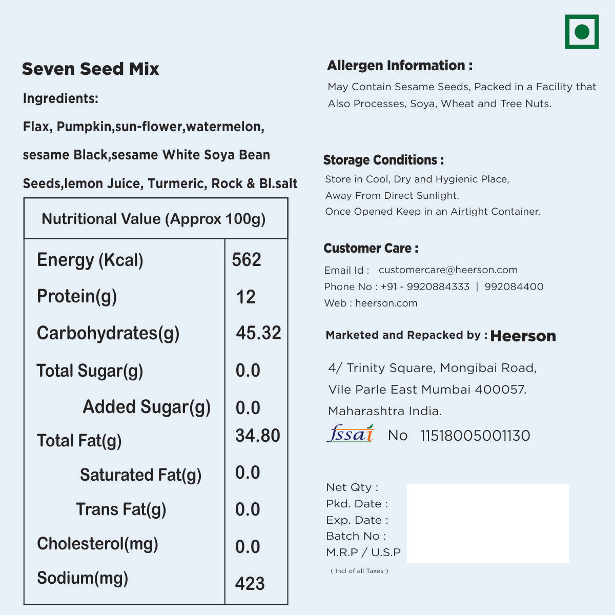 Heerson Seven Seed Mix. Healthy seed blend.
