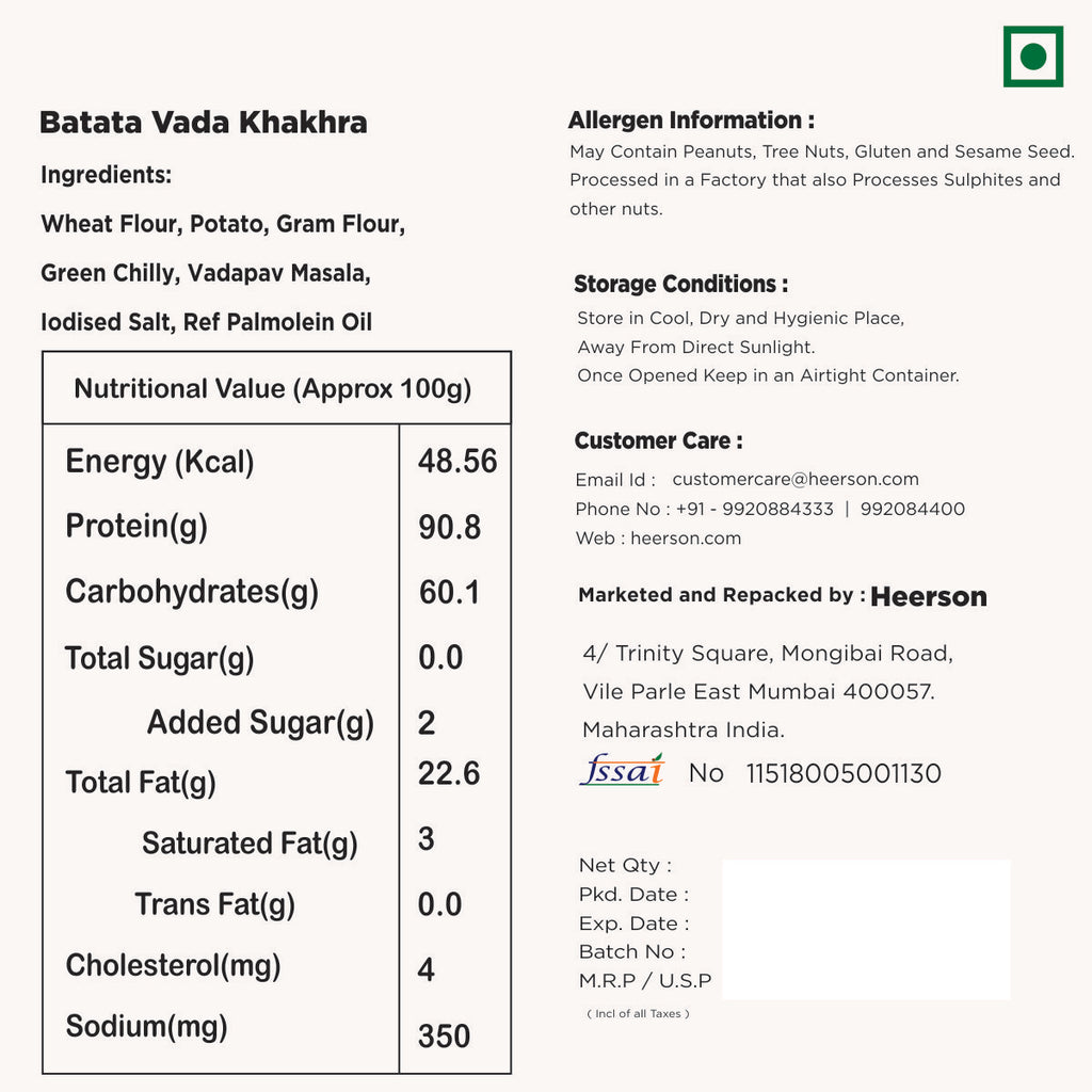 Heerson Vada Pav Khakhra. Premium street-food flavour khakhra.
