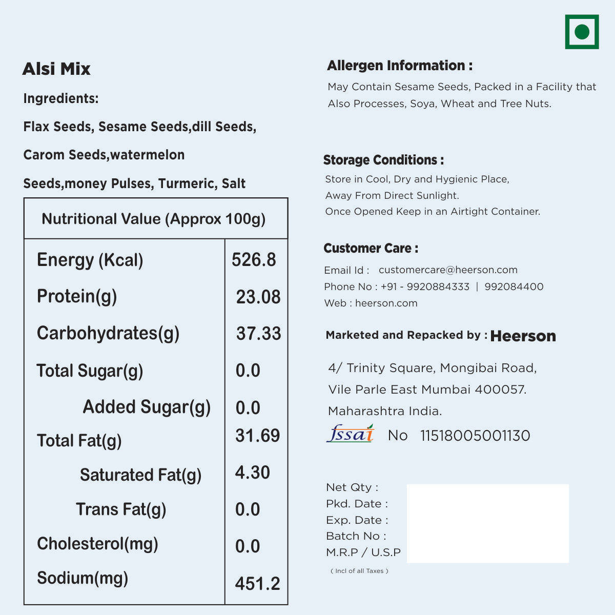 Sugar-Free Alsi Mix with Flax. Ajwain. Dill & Pumpkin Seeds.
