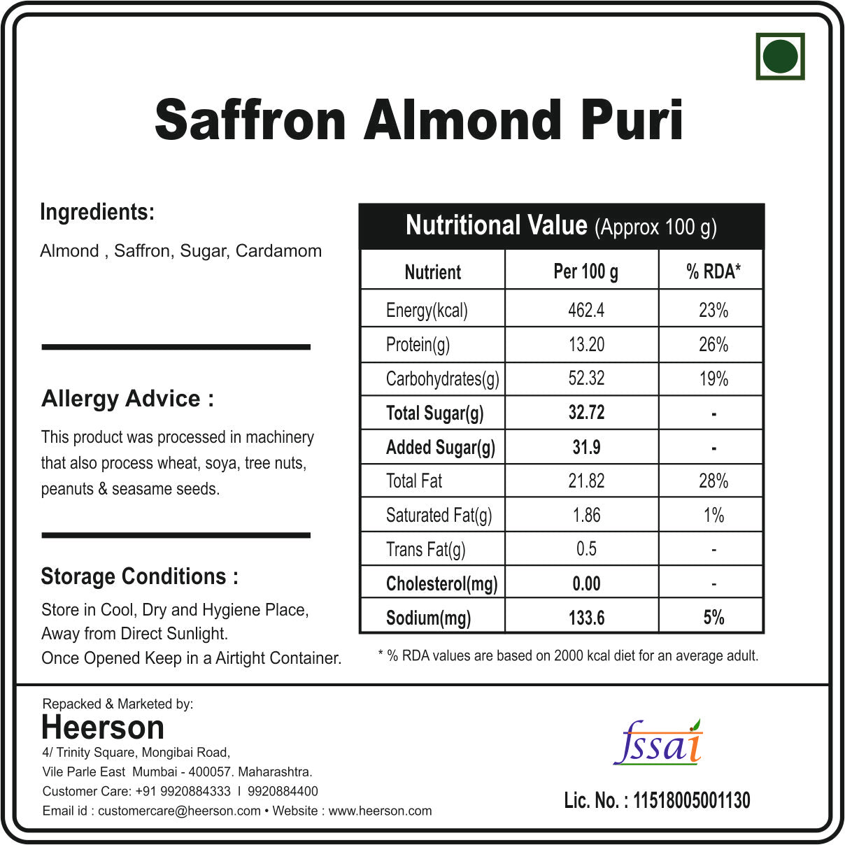 Saffron Almond Puri 100g