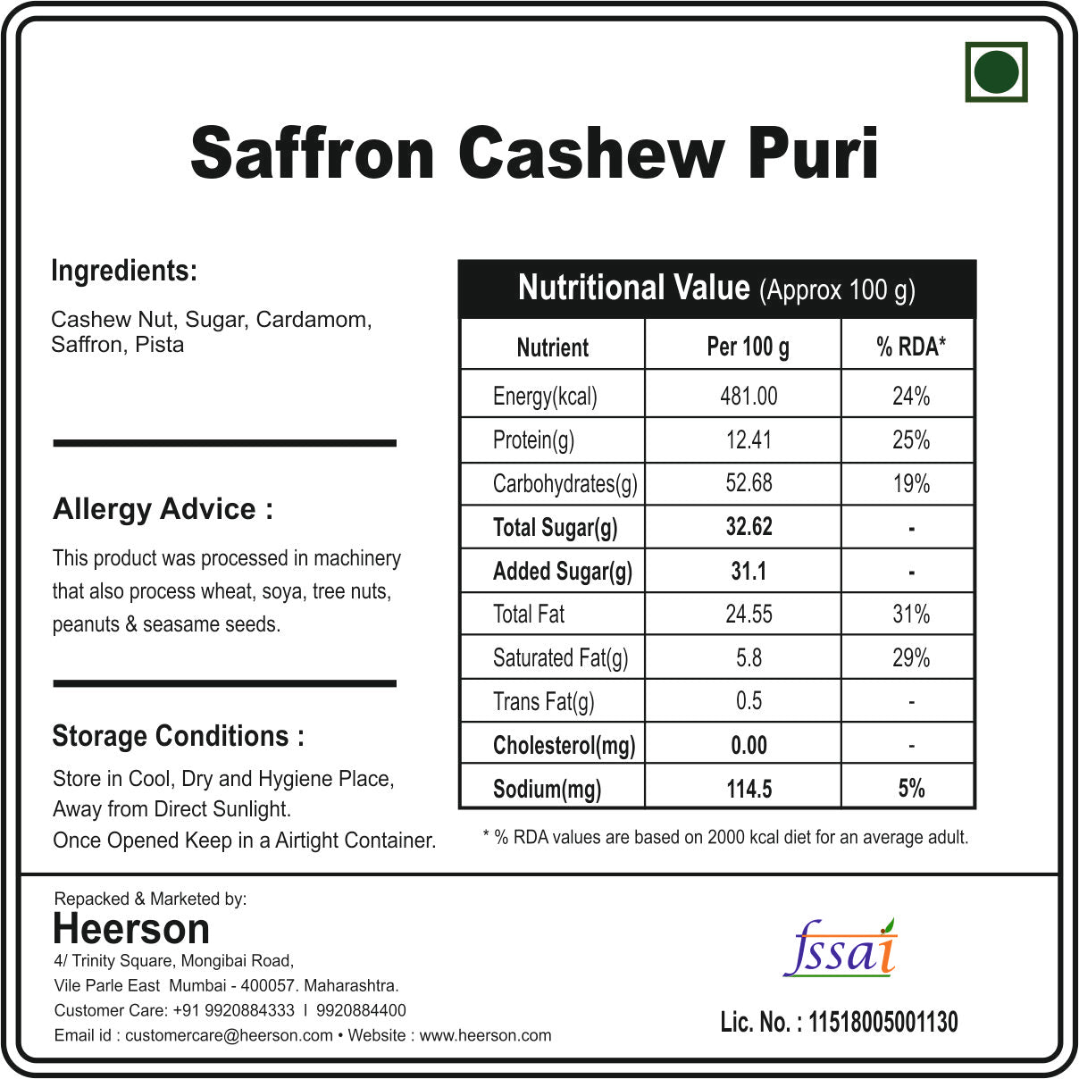 Saffron Cashew Puri 100g